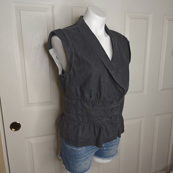 Apostrophe shawl collar peplum denim jacket vest sz L - Picture 2 of 8
